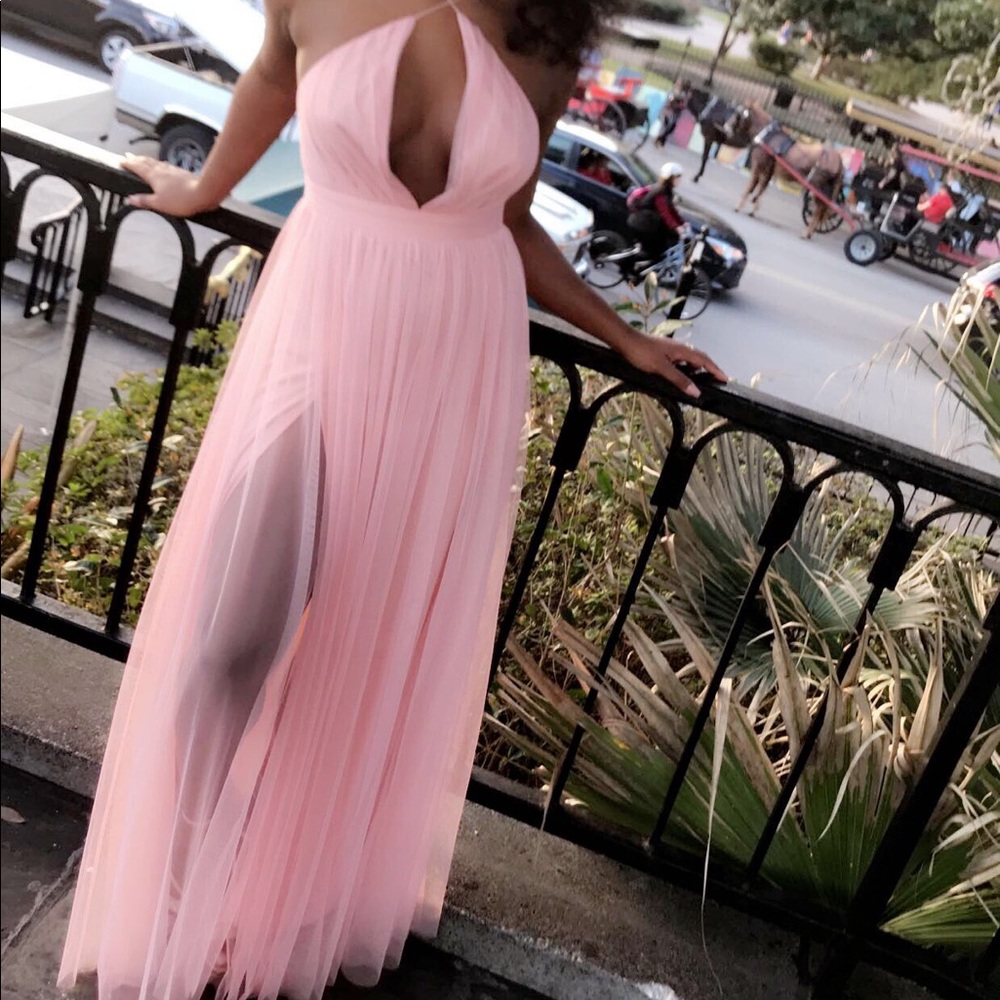 Long, sheer pink dress